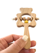 Load image into Gallery viewer, Wooden Bear Rattle Shaker – Yellow Bell Edition
