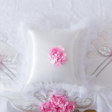 Load image into Gallery viewer, Tache Ruffle Floral Lace Satin White Pink Luxury Delicate Rose Comforter Set (MA125)