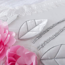 Load image into Gallery viewer, Tache Ruffle Floral Lace Satin White Pink Luxury Delicate Rose Comforter Set (MA125)