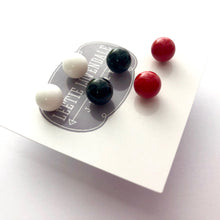 Load image into Gallery viewer, Red Black and White Stud Earring Set | 8mm Vintage Lucite Triple Studs Set