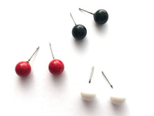 Load image into Gallery viewer, Red Black and White Stud Earring Set | 8mm Vintage Lucite Triple Studs Set