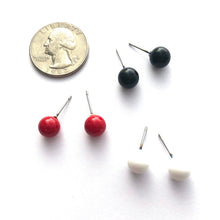 Load image into Gallery viewer, Red Black and White Stud Earring Set | 8mm Vintage Lucite Triple Studs Set