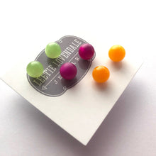 Load image into Gallery viewer, Citrus Mix Stud Earring Set | 8mm Vintage Lucite Triple Studs Set