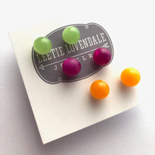 Load image into Gallery viewer, Citrus Mix Stud Earring Set | 8mm Vintage Lucite Triple Studs Set