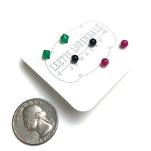 Load image into Gallery viewer, Hot Pink Moonglow Black &amp; Emerald Tiny Stud Earrings Set