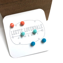 Load image into Gallery viewer, Peach Turquoise &amp; Aqua Tiny Spike Stud Earrings Set