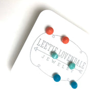 Load image into Gallery viewer, Peach Turquoise &amp; Aqua Tiny Spike Stud Earrings Set