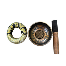 Load image into Gallery viewer, tibetan-singing-bowl-set-handcrafted-bronze-sound-bowl-with-wooden-mallet-silk-cushion-meditation-sound-healing-tool