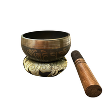 Load image into Gallery viewer, tibetan-singing-bowl-set-handcrafted-bronze-sound-bowl-with-wooden-mallet-silk-cushion-meditation-sound-healing-tool