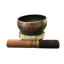 Load image into Gallery viewer, tibetan-singing-bowl-set-handcrafted-bronze-sound-bowl-with-wooden-mallet-silk-cushion-meditation-sound-healing-tool