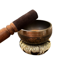 Load image into Gallery viewer, tibetan-singing-bowl-set-handcrafted-bronze-sound-bowl-with-wooden-mallet-silk-cushion-meditation-sound-healing-tool