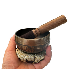 Load image into Gallery viewer, tibetan-singing-bowl-set-handcrafted-bronze-sound-bowl-with-wooden-mallet-silk-cushion-meditation-sound-healing-tool