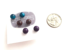 Load image into Gallery viewer, Ruby Burst Glow Stud Earring Set | 8mm Vintage Lucite Triple Studs Set