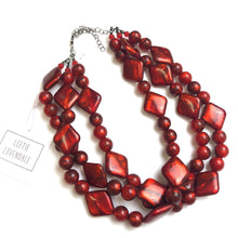 Load image into Gallery viewer, Deep Red with Diamonds Aura Glow Beaded Morgan Necklace