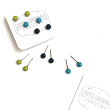 Load image into Gallery viewer, Chartreuse Black &amp; Turquoise Tiny Studs Earrings Set