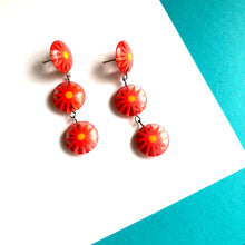 Load image into Gallery viewer, Orange Sunflower Burst Tri Dot Drop Earrings