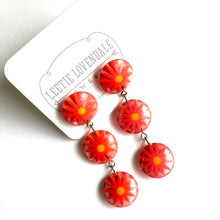 Load image into Gallery viewer, Orange Sunflower Burst Tri Dot Drop Earrings