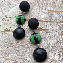 Load image into Gallery viewer, Black &amp; Kelly Green Batik Tri Dot Drop Earrings