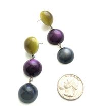 Load image into Gallery viewer, Olive Green Deep Purple &amp; Grey Moonglow Tri Dot Drop Earrings