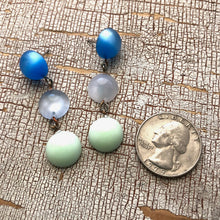 Load image into Gallery viewer, Ice Aqua Blue &amp; Mint Green Moonglow Mini Tri Dot Drop Earrings