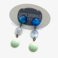 Load image into Gallery viewer, Ice Aqua Blue &amp; Mint Green Moonglow Mini Tri Dot Drop Earrings