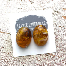 Load image into Gallery viewer, Honey Golden Amber Marbled Oval Stud Earrings