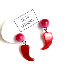 Load image into Gallery viewer, Red and Pink Swished Heart Drop Earrings