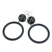 Load image into Gallery viewer, Black Star Mod Donut Drop Earrings