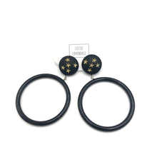 Load image into Gallery viewer, Black Star Mod Donut Drop Earrings