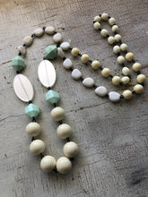 Load image into Gallery viewer, Cream &amp; Mint Green Rosary Chain Rope Necklace
