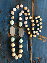Load image into Gallery viewer, Cream &amp; Mint Green Rosary Chain Rope Necklace