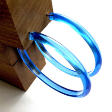 Load image into Gallery viewer, Aqua Blue Transparent Bangle 3 Inch Hoop Earrings