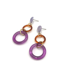 Load image into Gallery viewer, Amethyst &amp; Tortoise Tri-Ring Statement Earrings