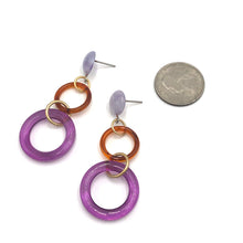 Load image into Gallery viewer, Amethyst &amp; Tortoise Tri-Ring Statement Earrings