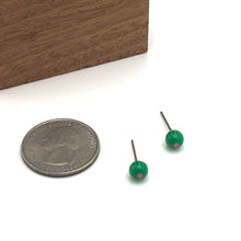 Load image into Gallery viewer, Green &amp; Pink Tiny Flower Ball Stud Earrings