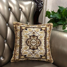 Load image into Gallery viewer, DaDa Bedding Elegant Golden Persian Style Rug Floral Tapestry Throw Pillow Covers 16" x 16"