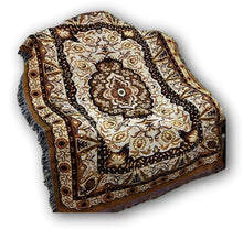 Load image into Gallery viewer, DaDa Bedding Elegant Tapestry Throw Blanket, Golden Persian Style Rug Ornate Floral - 50” x 60” (7175)