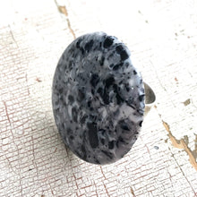 Load image into Gallery viewer, Granite Grey Speckled Lucite Silver Cocktail Ring