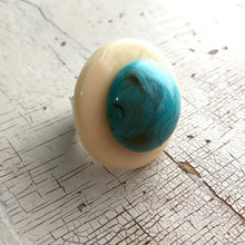 Load image into Gallery viewer, Cream &amp; Marbled Turquoise Layered Lucite Silver Cocktail Ring