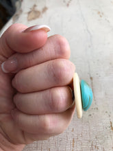 Load image into Gallery viewer, Cream &amp; Marbled Turquoise Layered Lucite Silver Cocktail Ring
