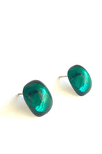Load image into Gallery viewer, Emerald Green Foil Rectangle Stud Earrings