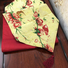 Load image into Gallery viewer, Tache Floral Red Roses Hummingbirds Golden Woven Tapestry Table Runner (18115)