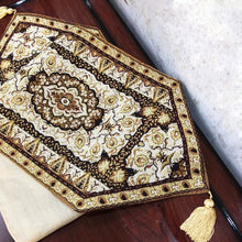 Load image into Gallery viewer, DaDa Bedding Golden Persian Style Rug Floral Brown Elegant Woven Tapestry Dining Table Runner (18119)