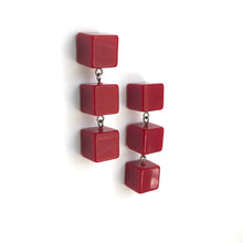 Load image into Gallery viewer, Cherry Red Cube Tri Dot Drop Earrings