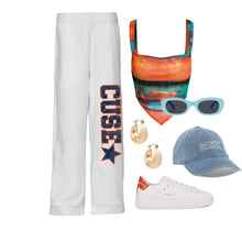 Load image into Gallery viewer, Syracuse Bandana Flare White Sweatpants