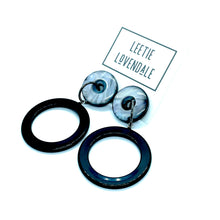 Load image into Gallery viewer, Grey Shell &amp; Black Donut Drop Earrings *