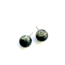 Load image into Gallery viewer, Black and Cream Marbled Agate Ball Stud Earrings