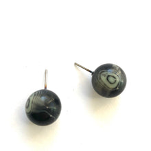 Load image into Gallery viewer, Black and Cream Marbled Agate Ball Stud Earrings