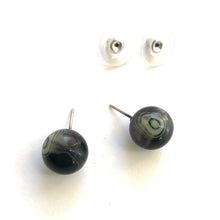 Load image into Gallery viewer, Black and Cream Marbled Agate Ball Stud Earrings