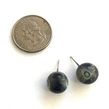 Load image into Gallery viewer, Black and Cream Marbled Agate Ball Stud Earrings